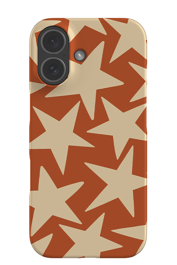 Minimalist Star snap phone case with a large starry pattern in orange and cream