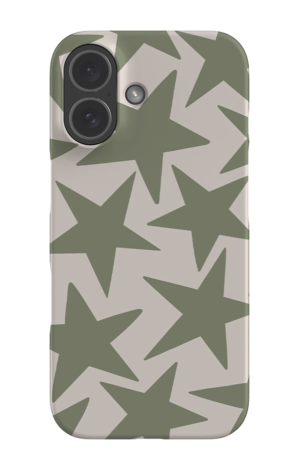 Minimalist Star snap phone case with a large starry pattern in beige and green