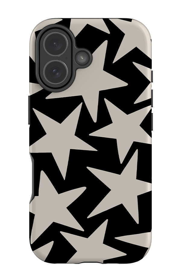 Minimalist Star tough phone case with a large starry pattern in black and beige