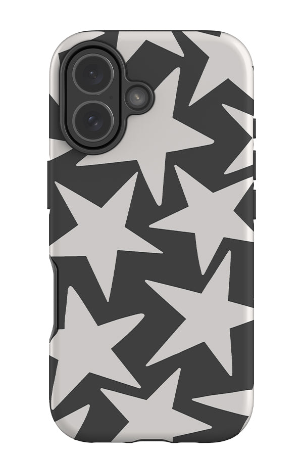 Minimalist Star tough phone case with a large starry pattern in dark grey and white