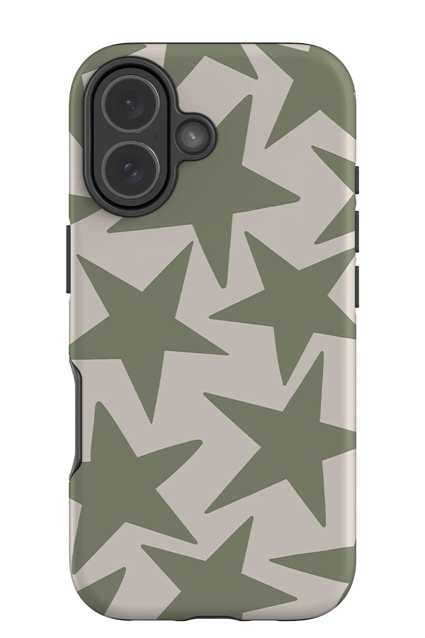 Minimalist Star tough phone case with a large starry pattern in beige and green