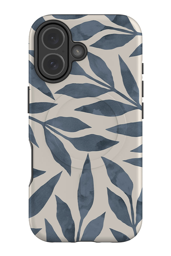 natural leaf MagSafe phone case with blue watercolour texture plants 