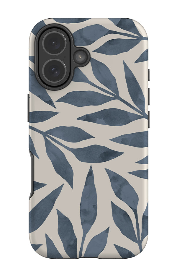 natural leaf tough phone case with blue watercolour texture plants 