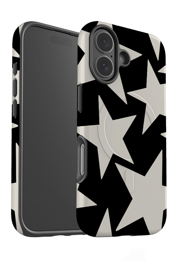 Open star MagSafe phone case angle detail with large abstract stars in black