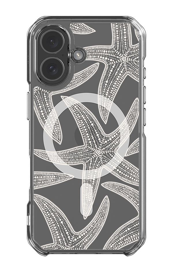 Oversized starfish clear impact MagSafe phone case with detailed line art starfish in beige