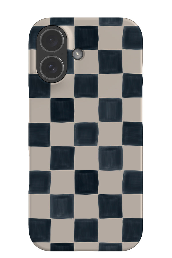 Painted check snap phone case with hand drawn blue and beige checks