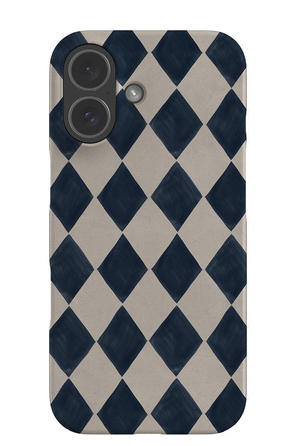 painted diamond check snap phone case with a blue diamond pattern
