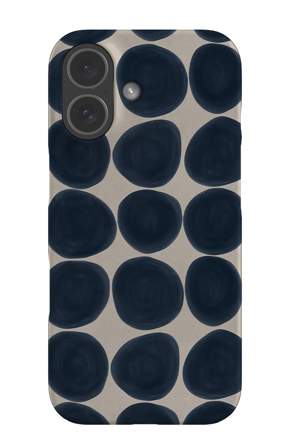 pebbles snap phone case with large, uniform hand drawn polka dots in blue