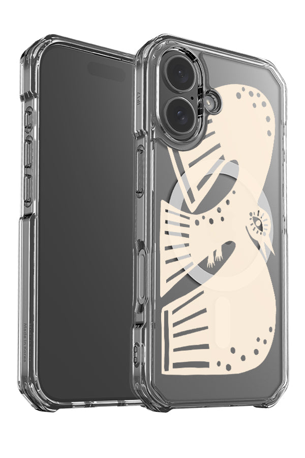 placement bird clear impact MagSafe phone case angle detail with a beige abstract bird illustration