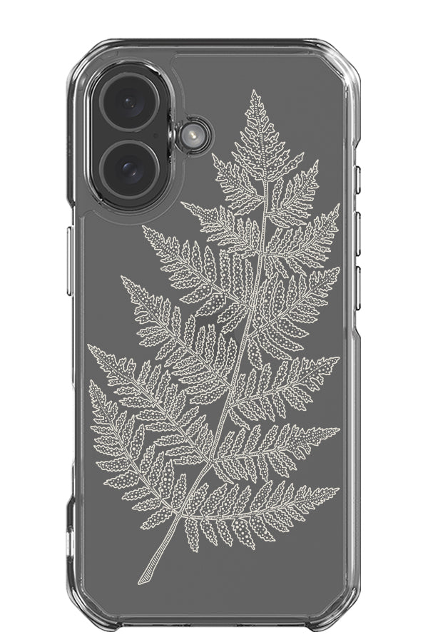 placement fern clear impact phone case with a line art fern leaf drawing in beige