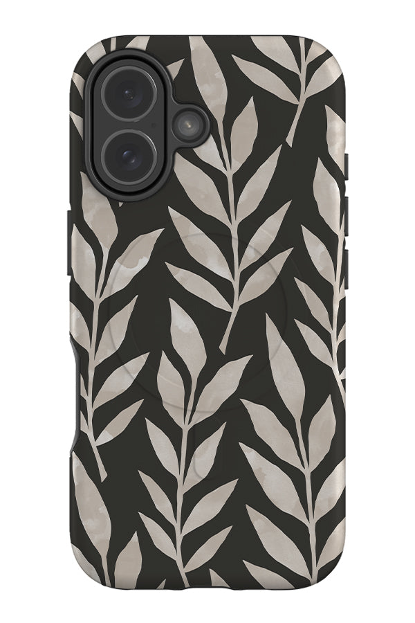 Quiet leaf MagSafe phone case with watercolour textured plants in black