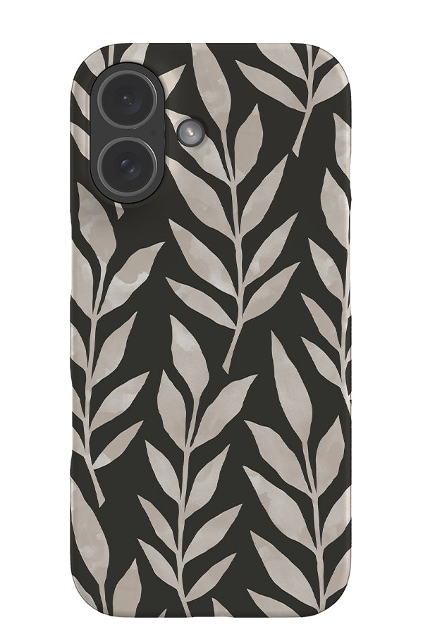 Quiet leaf snap phone case with watercolour textured plants in black