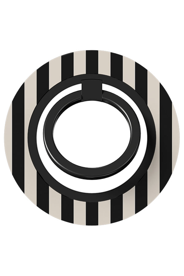 quiet line magnetic phone ring holder with linear beige and black stripes