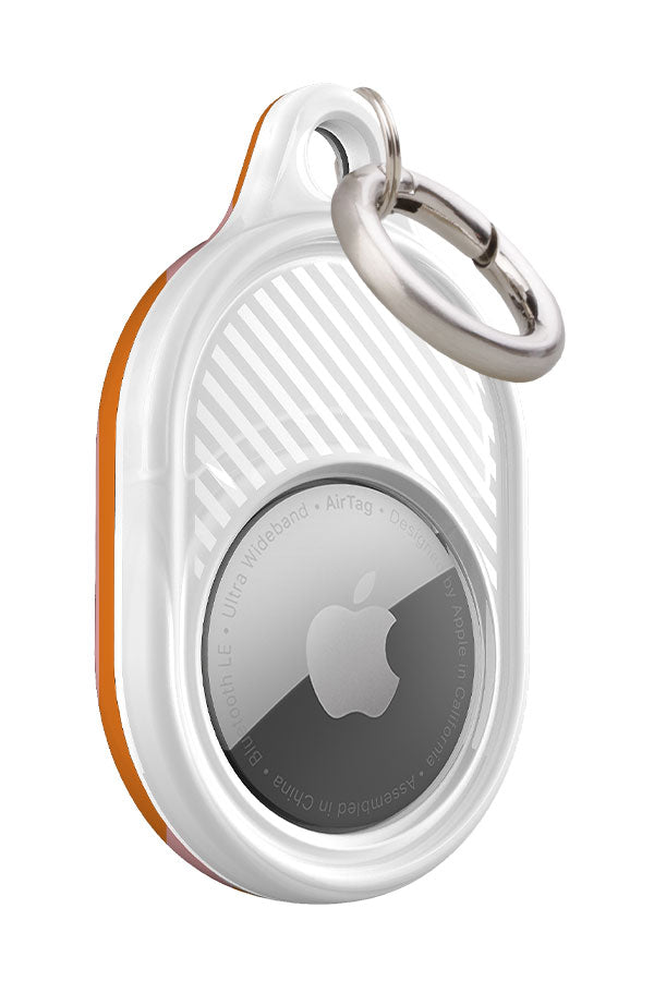 quiet line stripe AirTag case front view with orange and pink vertical stripes
