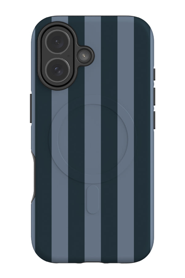Quiet line stripe MagSafe phone case with a linear tonal blue pattern