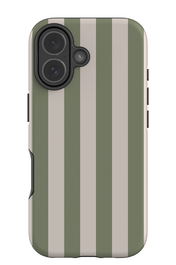 Quiet Line stripe tough phone case with a beige and green linear pattern