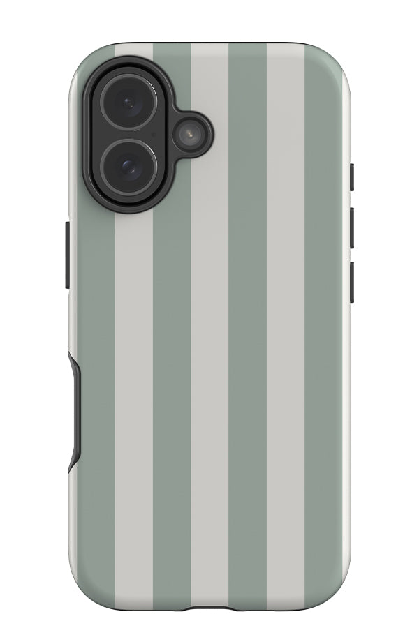 Quiet Line stripe tough phone case with a white and mint green linear pattern