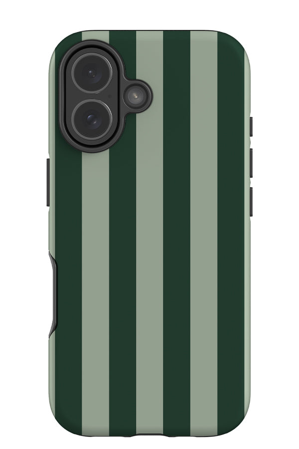 Quiet line stripe tough phone case with a linear tonal green pattern