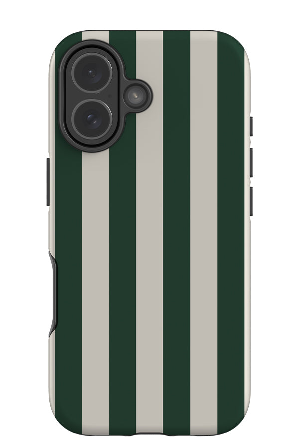 Quiet line stripe tough phone case with a linear green and beige pattern