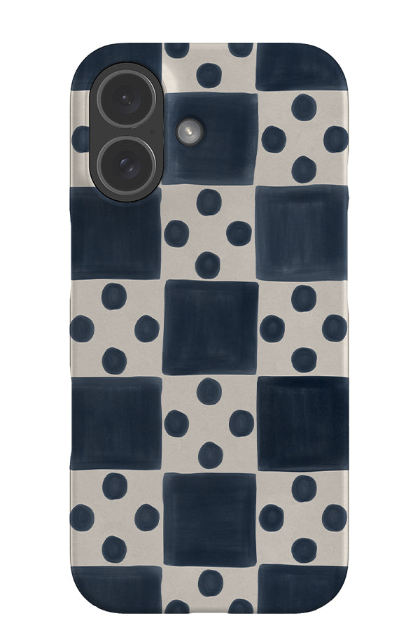 quiet marker dot check snap phone case with a blue check pattern and uniform polka dots 