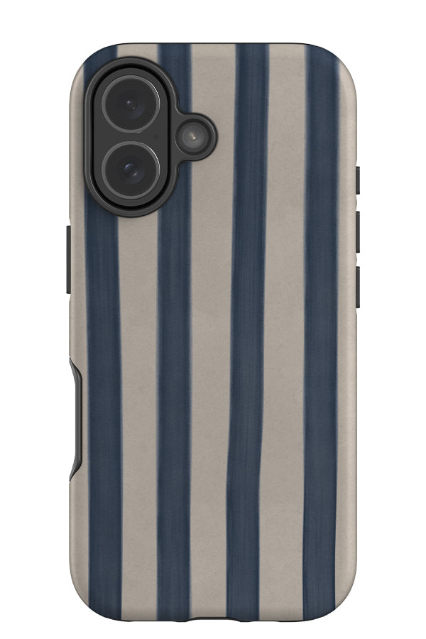 quiet marker line tough phone case with a hand drawn blue and beige linear pattern