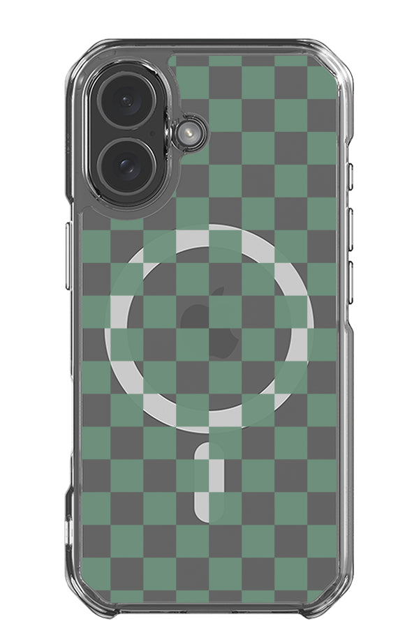 Quiet micro check clear impact  MagSafe phone case with transparent and green squares