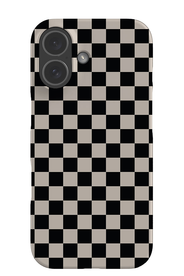 quiet micro check snap phone case with checkered pattern in black and beige