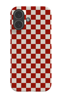 quiet micro check snap phone case with checkered pattern in white and red