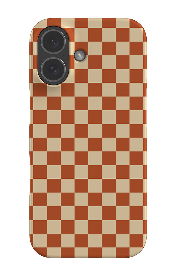 quiet micro check snap phone case with checkered pattern in orange and cream