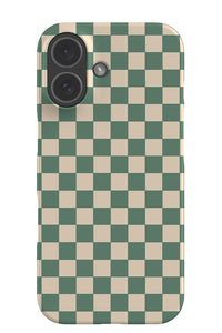 quiet micro check snap phone case with checkered pattern in beige and green
