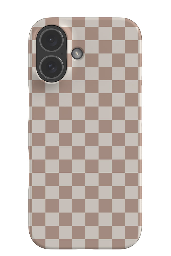 quiet micro check snap phone case with checkered pattern in white and beige