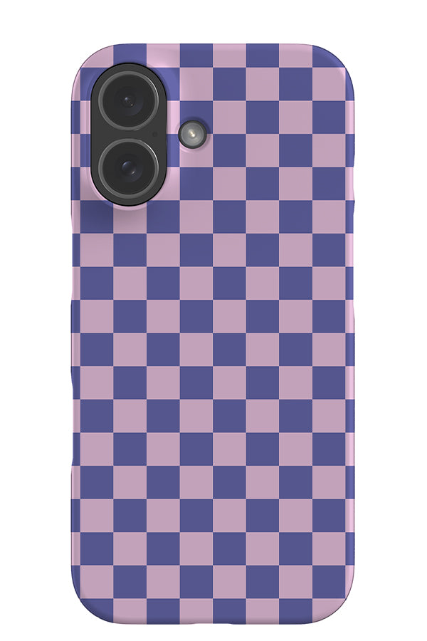 quiet micro check snap phone case with checkered pattern in purple and pink