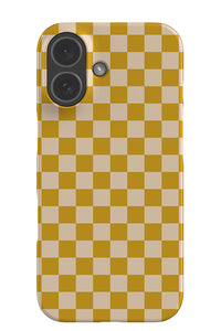quiet micro check snap phone case with checkered pattern in light and dark yellow