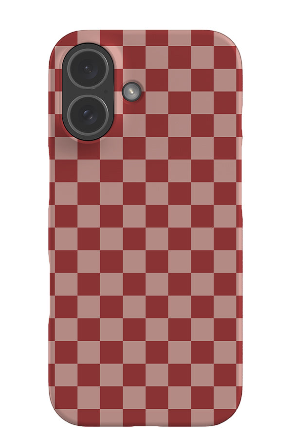quiet micro check snap phone case with checkered pattern in pink and red colourway