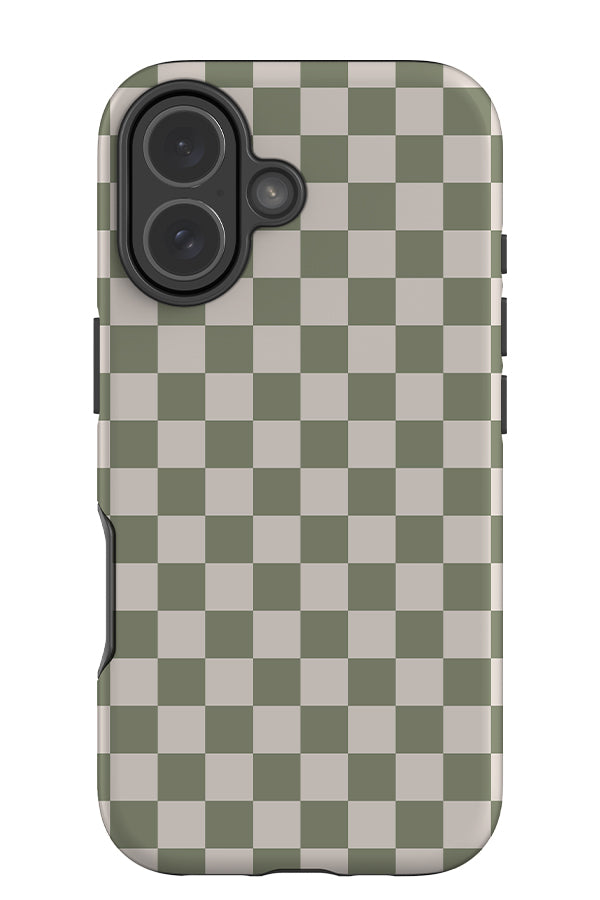 quiet micro check tough phone case with checkered pattern in green and beige
