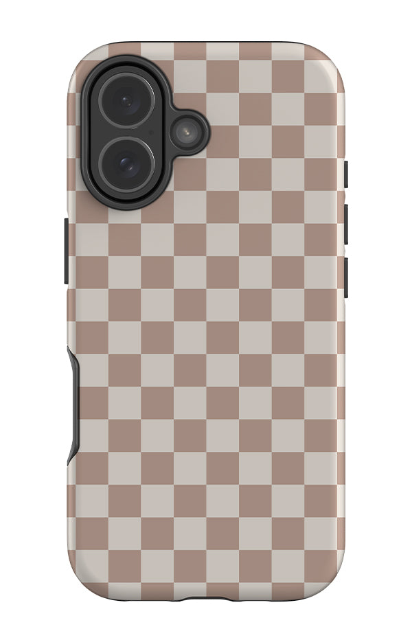 quiet micro check tough phone case with checkered pattern in white and beige