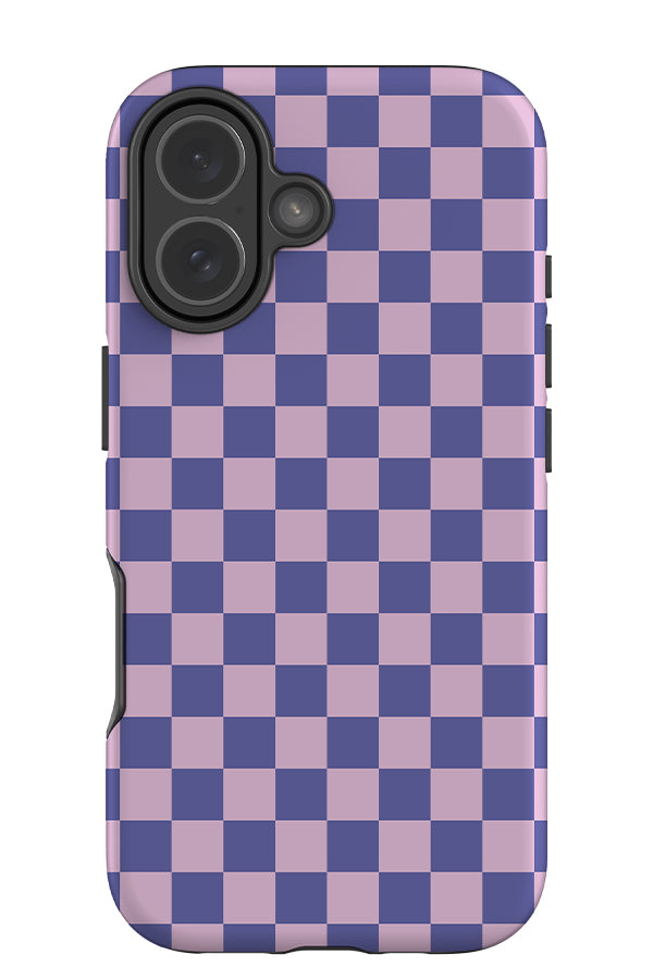 quiet micro check tough phone case with checkered pattern in purple and pink