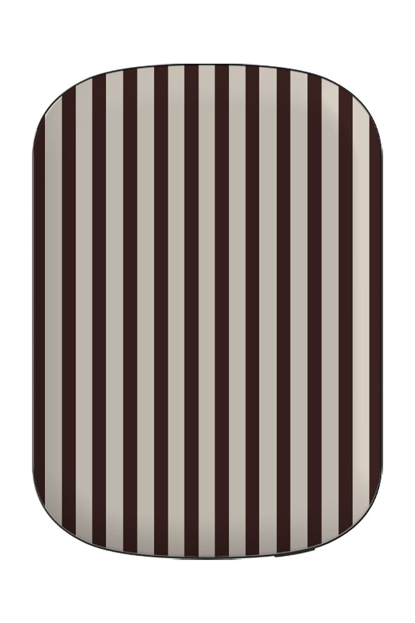 rhythm line stripe MagSafe ChargePod power bank front view with dark brown and beige vertical stripes