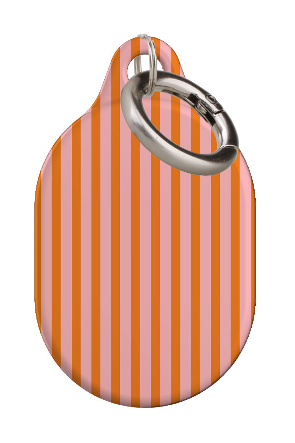 rhythm line stripe AirTag case back view with orange and pink vertical stripes