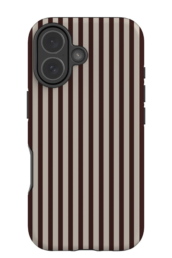 rhythm line tough phone case with dark brown and beige vertical stripes