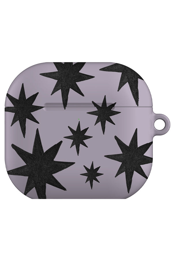 rhythm starburst airpod gen 4 case with a lilac base colour and black textured hand drawn stars