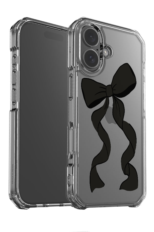 ribbon bow clear phone case angle detail with a cute black ribbon
