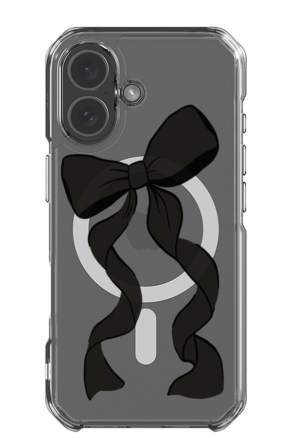 ribbon bow clear magsafe phone case with a cute black ribbon