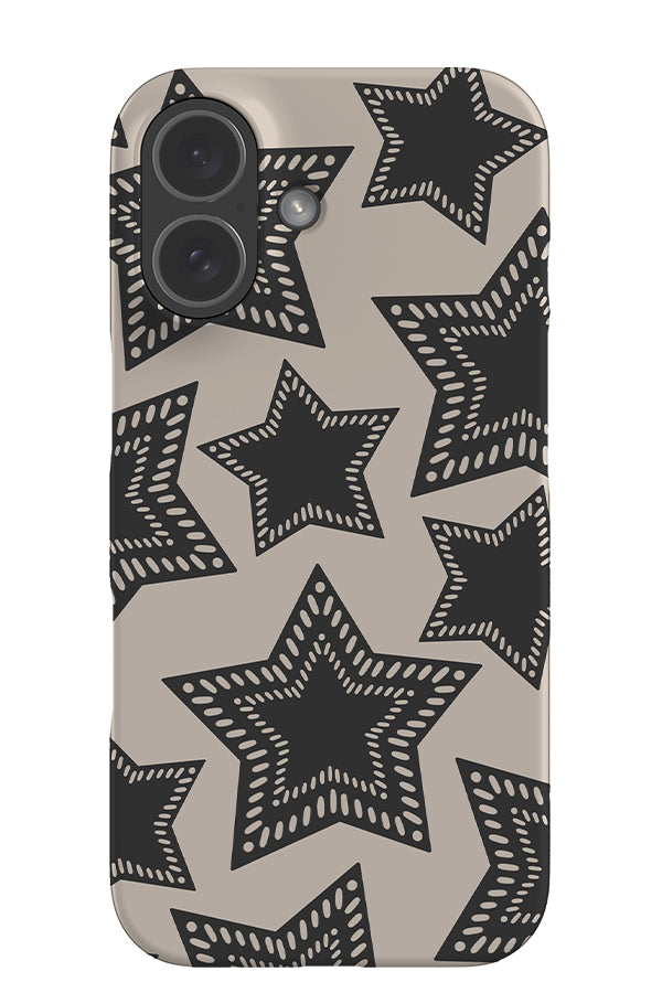 scale outline star snap phone case with black stars with line details on a beige background