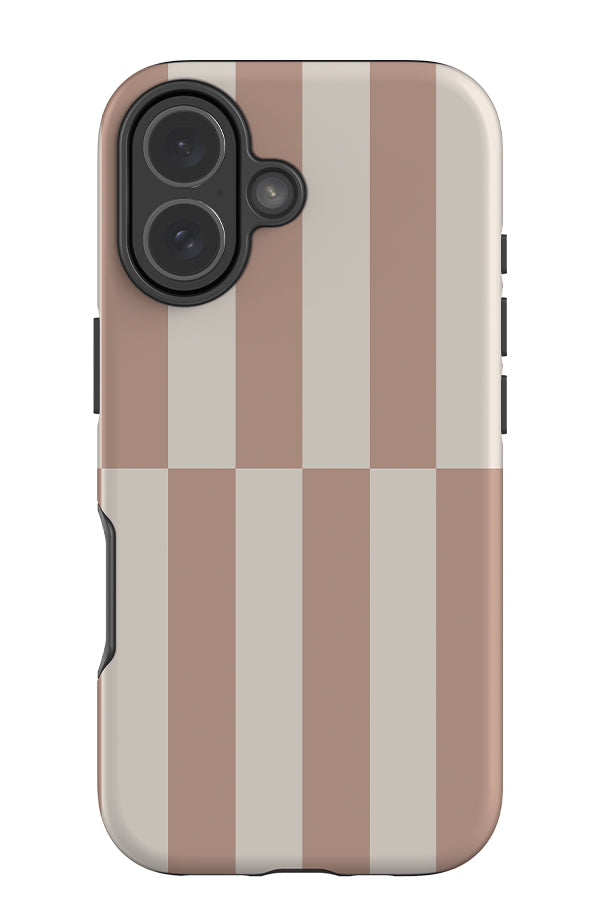 Shifted stripe tough phone case with a linear pattern with white and beige