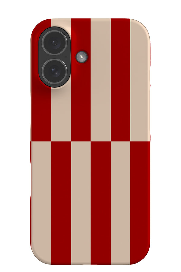 Shifted stripe snap phone case with a linear pattern with beige and red