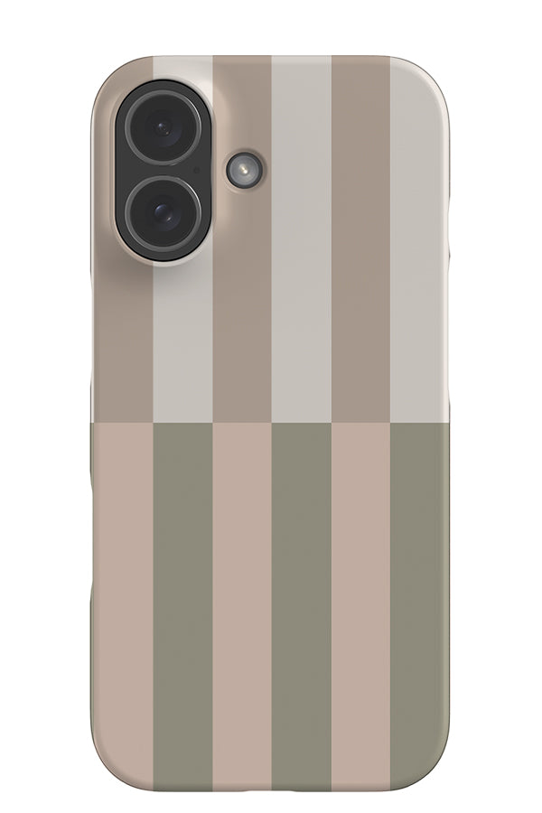 Shifted stripe snap phone case with a linear pattern with white, beige and green