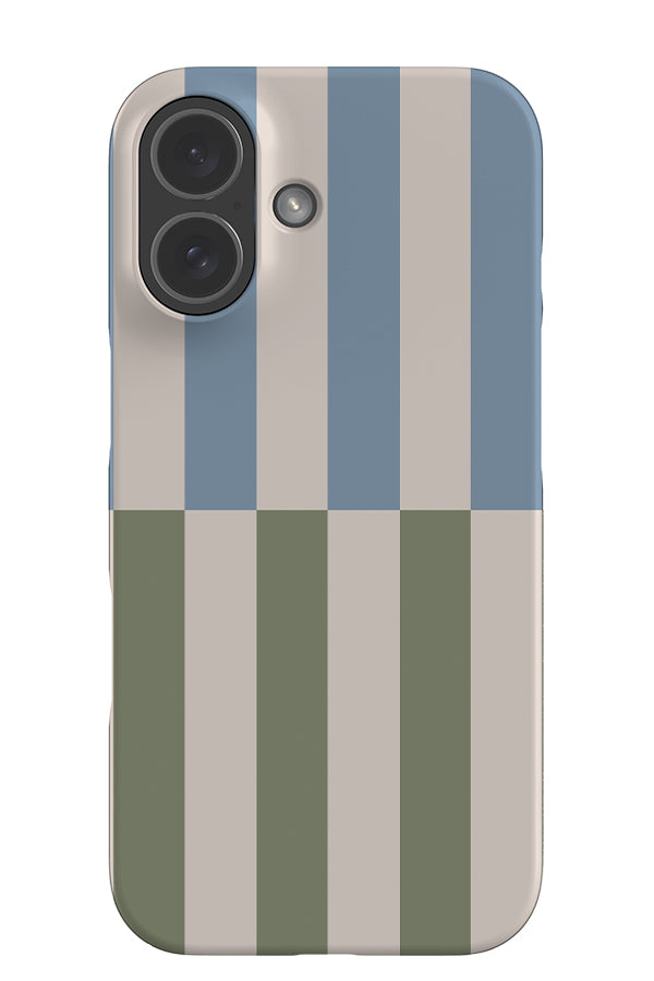 Shifted stripe snap phone case with a linear pattern with beige, blue and green