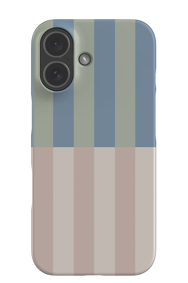 Shifted stripe snap phone case with a linear pattern with blue, green, light pink and beige