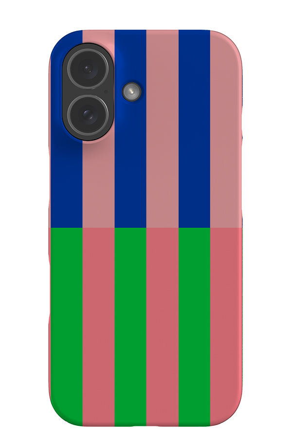 Shifted stripe snap phone case with a linear pattern with pink, blue and green 